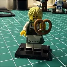 LEGO Minifigures Female Minifigure w Pretzel Accessory & Black Display Stand
