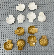 LEGO Set of 12 Clam/Oyster Shells 2x2 White and Metallic Gold 18970