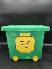 LEGO Green Plastic Storage Container Bin Cube Box Bucket Wheels & Handles 2012