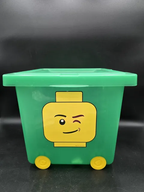 LEGO Green Plastic Storage Container Bin Cube Box Bucket Wheels & Handles 2012