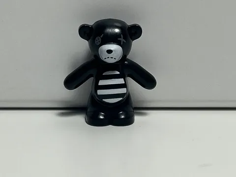 LEGO Teddy Bear Arms Down Button Eye Mouth Stitches Striped Belly Black CMF Goth