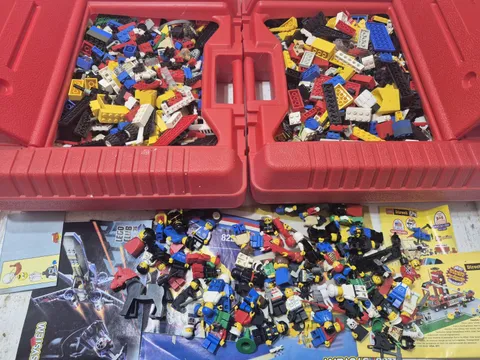 Vintage Lego Lot w/2 Red Storage Case Carrying Box Full w/Figures Parts 90s