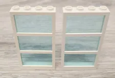 Lego 6160 White Window 1 x 4 x 6 With 3 Panes & Trans Light Blue Glass Lot Of 2