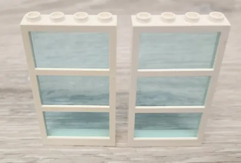 Lego 6160 White Window 1 x 4 x 6 With 3 Panes & Trans Light Blue Glass Lot Of 2