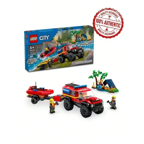 LEGO 60412 City 4x4 Fire Truck & Rescue Boat with Trailer & Minifigures, 5+