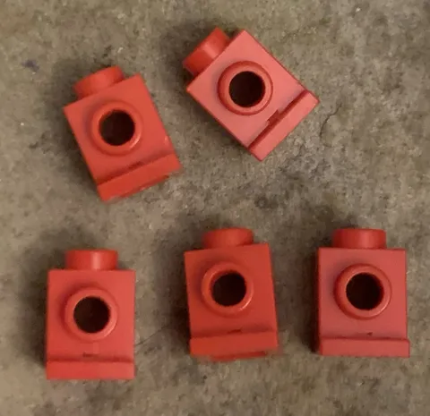 LEGO 87087 Red Brick, Modified 1 x 1 with Stud on Side. 5 Pieces