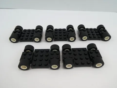 Lego Lot of 5 Black Vehicle Car Base 4 x 7 x 2/3 with Wheels ~ Part # 2441
