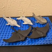 LEGO Shark, 2 Stingray, Sawfish, and Dolphin Lot (5pc)