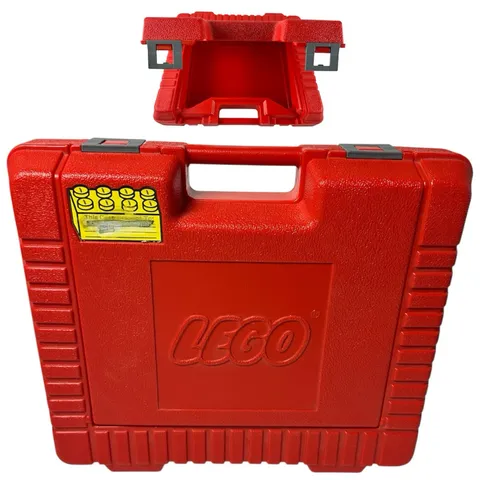 Vintage 1985 LEGO Red Storage Case Carry Box WITH LABEL Hard Plastic 15x12x4 USA