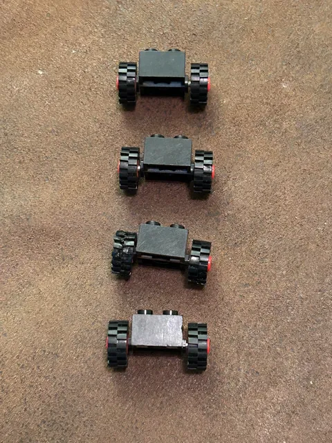 Lego Vintage Brick Modified 2 x 2 w/ Red Wheels for Single Tire w/ Black Tire x4