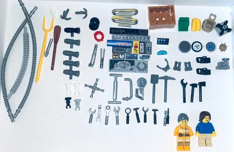 Lego Tools Lot Sticker Tiles Mini Figure Car Shovel Binoculars Camera 