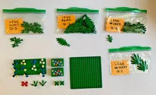 VINTAGE LEGO LOT Green Bricks w/Flower Pattern Sticker, Plus Leaves Leaf Plants