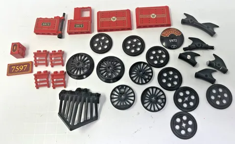 LEGO LOT OF ASSORTED TRAIN PARTS - COW CATCHER WHEELS