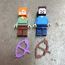 LEGO Minecraft Alex & Steve Minifigures Lot of 2 with Bow Accessories