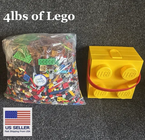 LEGO Storage 4 Stud Box Yellow Brick Box Block Container + 4 lbs. Mixed Legos