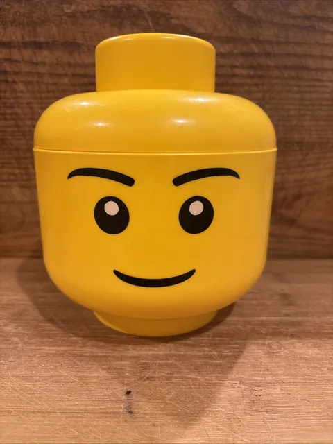 2012 LEGO Minifigure Head Storage Case - Yellow Container W/ Smiley Face