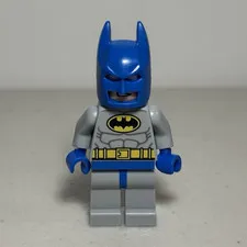LEGO Batman Minifigure Gray Suit Blue Cowl Yellow Utility Belt w/ Cape