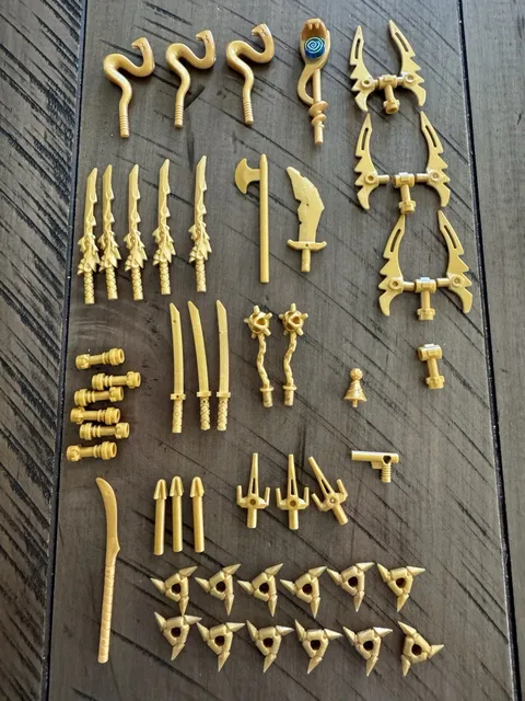 LEGO Ninjago Pearl Gold Weapons Lot - 53 Pieces Free Shipping
