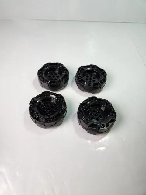Lego 11094 Lot of 4 Black Wheel Hard Plastic Treaded with 7 Pin Holes- Authentic