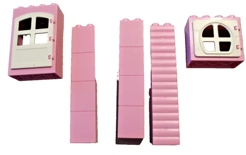 LEGO DUPLO Pink Castle Brick Lot Profile Face Door Window Wood Plank Log