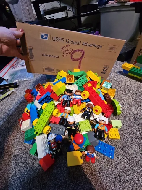 9 - LEGO DUPLO Large Mixed Lot of 200 Blocks, 2 Trains, and 10 People Figures