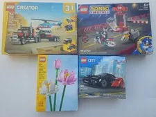 Five New LEGO Sets Bundle - Creator Truck, Sonic Shadow, Lotus Flowers & EV...