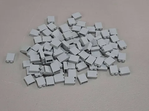 Lego Qty 108 - Light Bluish Gray - 3245c Brick 1 x 2 x 2 with Inside Stud Holder