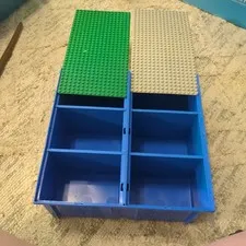 LEGO Vintage Storage Carry Case Building Base Plates 1989 Blue Green Sliding Box