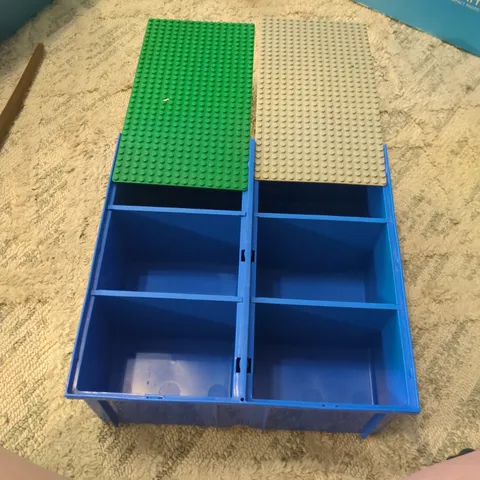 LEGO Vintage Storage Carry Case Building Base Plates 1989 Blue Green Sliding Box