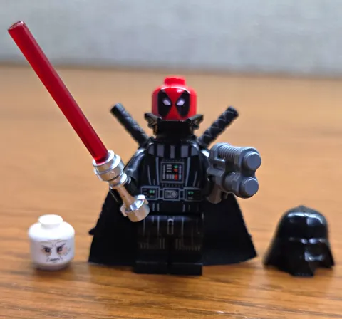 LEGO Custom Darth Deadpool Minifigure W/Helmet, Black Armor, Cape, Swords & gun