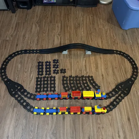 Vintage 1980's Lego Duplo Train Black Track Lot Trains Cars Figures Switches