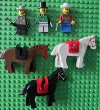 LEGO Western Minifigure Lot Sheriff Bandit Deputy Horses Weapons