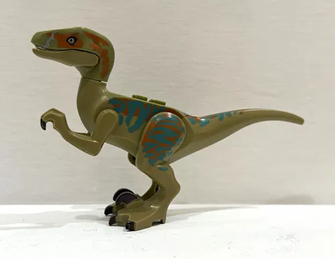 LEGO Velociraptor - Small Figure, Pale Green w/ Blue Orange Pattern