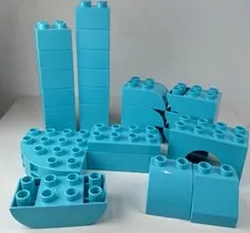 Lego Duplo Lot Of 26 Bricks Medium Azure Large Building Blocks Assorted Sizes