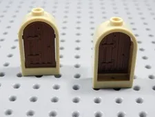 LEGO Lot of 2 Tan 1x2x2/3 Rounded Top Window Frame w/ Brown Insert Minifig BT
