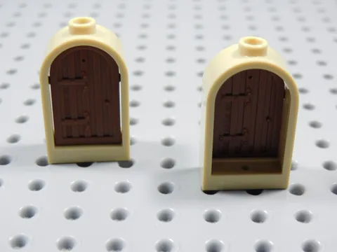 LEGO Lot of 2 Tan 1x2x2/3 Rounded Top Window Frame w/ Brown Insert Minifig BT