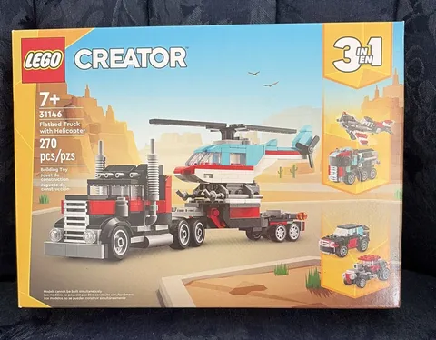 LEGO Creator #31146 ~ 3 in 1 ~ Flatbed Truck W/ Helicopter ~ 270 Pcs ~ Ages 7+