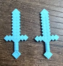 LEGO Minecraft Weapon Azure Blue Sword Pixelated Bumpy Squares Set Of 2