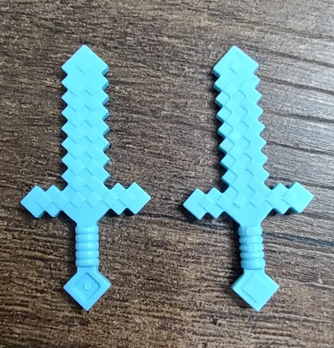 LEGO Minecraft Weapon Azure Blue Sword Pixelated Bumpy Squares Set Of 2