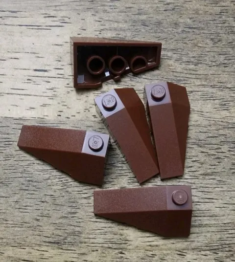 LEGO Reddish Brown Wedge 4 x 2 Triple Left  QTY 5. Part No. 43710.