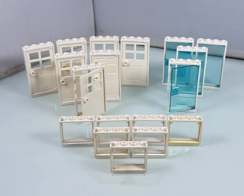 18pc Lot Lego OEM Doors, Glass Doors & Swing Open Windows - White & Clear Pieces