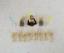 Lego Star Wars Qui-Gon Jinn Figure Jar Jar Binks | Battle Droids & Light Sabers