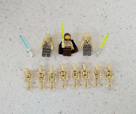 Lego Star Wars Qui-Gon Jinn Figure Jar Jar Binks | Battle Droids & Light Sabers