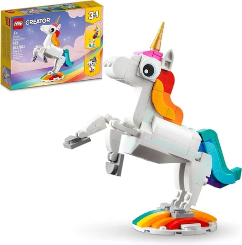LEGO Creator 3 in 1 Magical Unicorn Toy, Transforms to Seahorse to Peacock 31140