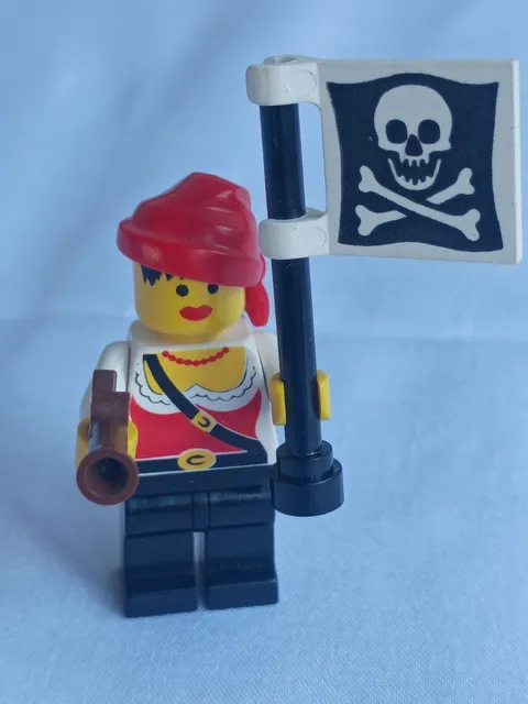 Vintage LEGO Pirate Female Minifigure Red Bandana (pi057) with Flag & Musket
