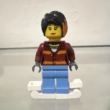 LEGO Plastic Minifigure Black Hair Orange Streak Dark Red Torso Blue Legs