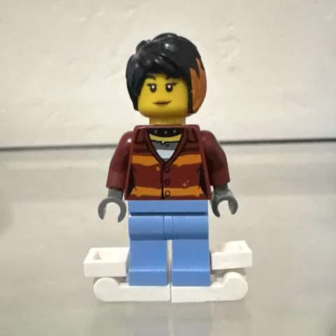 LEGO Plastic Minifigure Black Hair Orange Streak Dark Red Torso Blue Legs