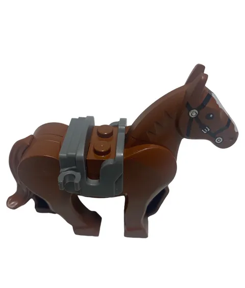 Lego Minifigure Figure Brown Horse with Gray Saddle Moving Head & Legs