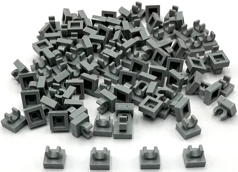 Lego 100 New Light Bluish Gray Tiles Modified 1 x 1 with Open O Clip Parts