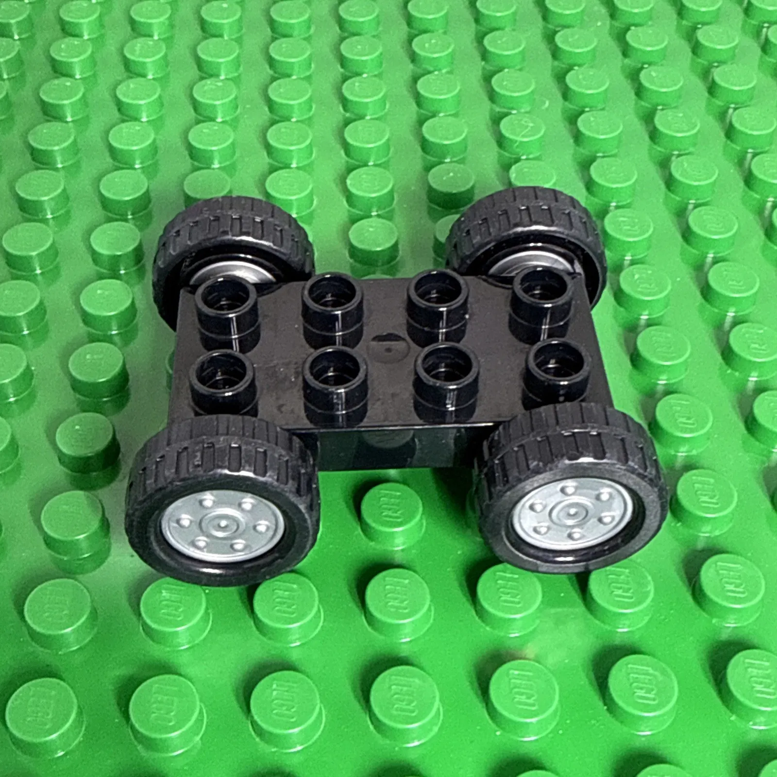 Lego Duplo Car Base 2X4 Fixed Axles Black Tires and Flat Silver wheels